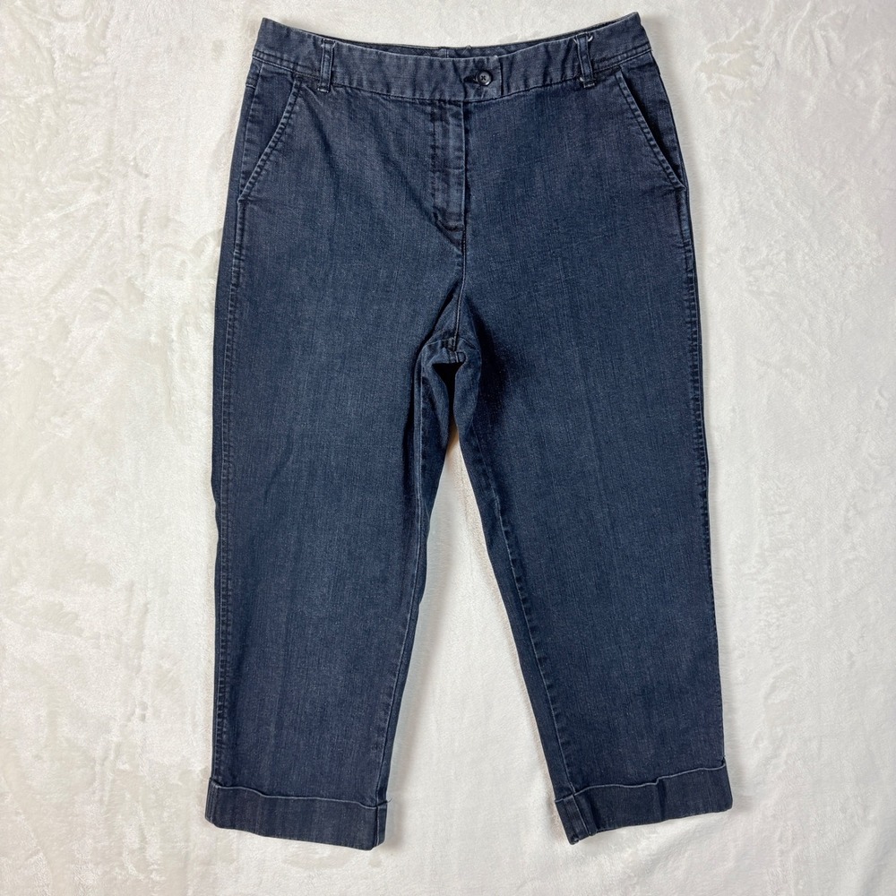 VTG Talbots Cropped Pants Women 10 Blue Excellent Stretch Cotton Cuffed Straight